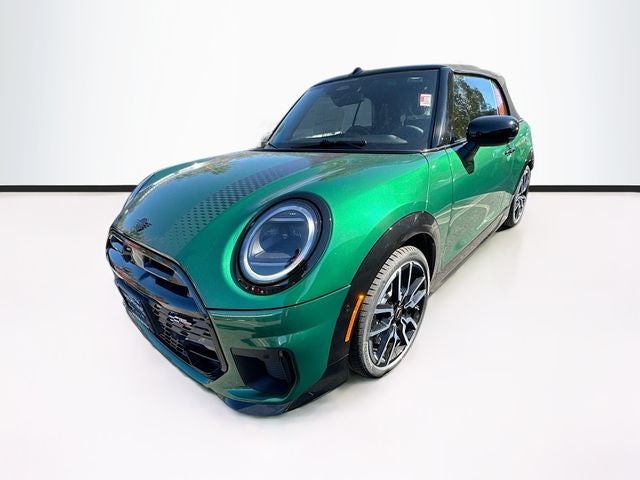 2026 MINI CONVERTIBLE ICONIC in British Racing Green IV Met — front three-quarter view