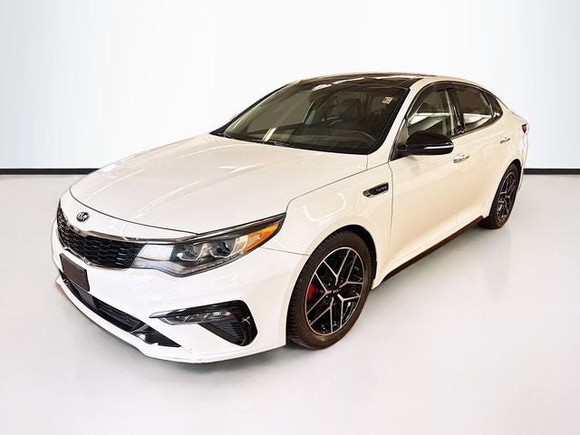 2020 Kia Optima SX Turbo in Snow White Pearl — front three-quarter view
